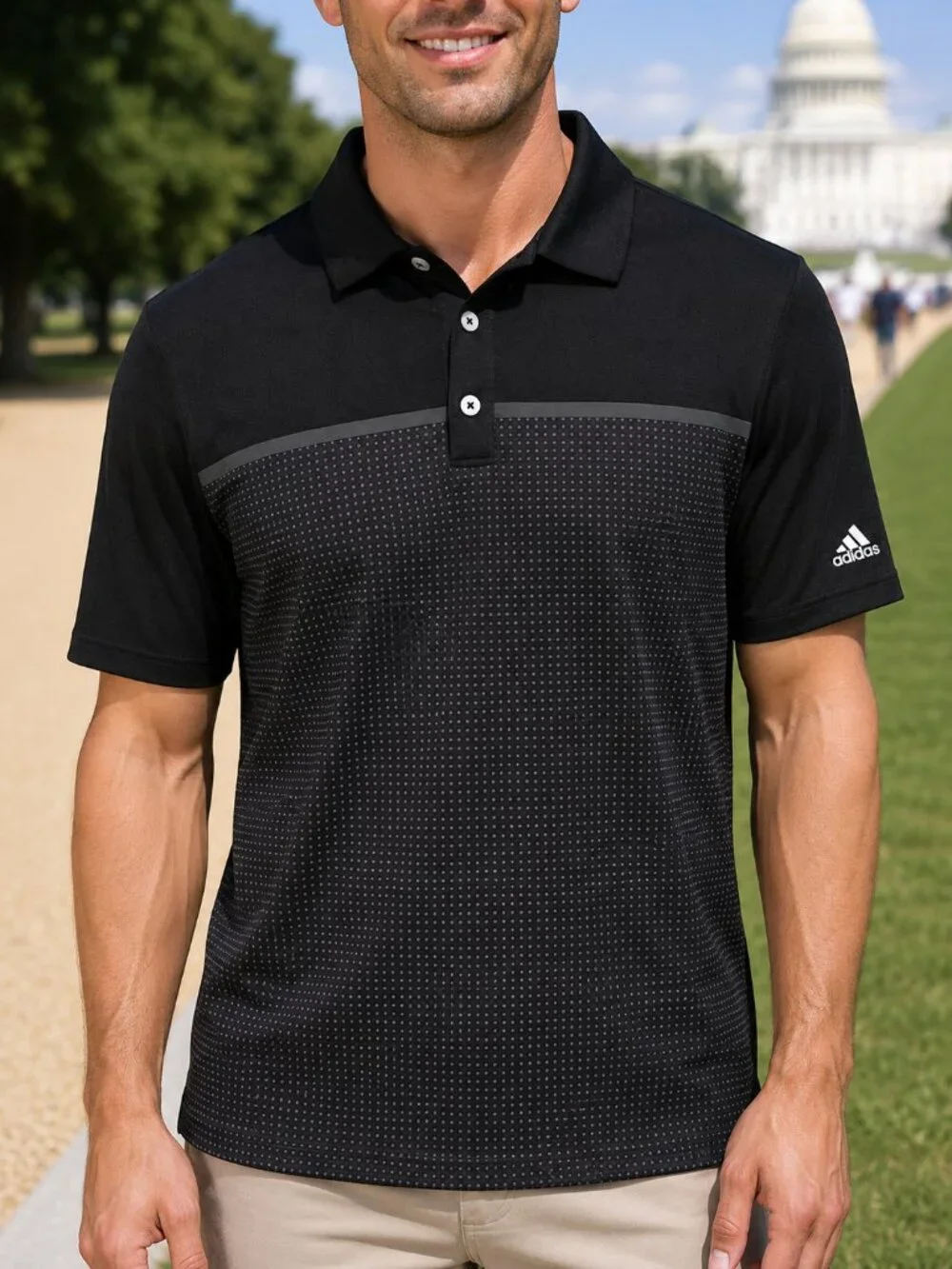 adidas Men's Climacool Aeroknit Short Sleeved Performance Polo Black Medium